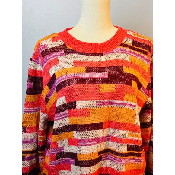Andree by Unit Geometric Rectabgle Colorful Scoopneck Sweater Large - Picture 3 of 7